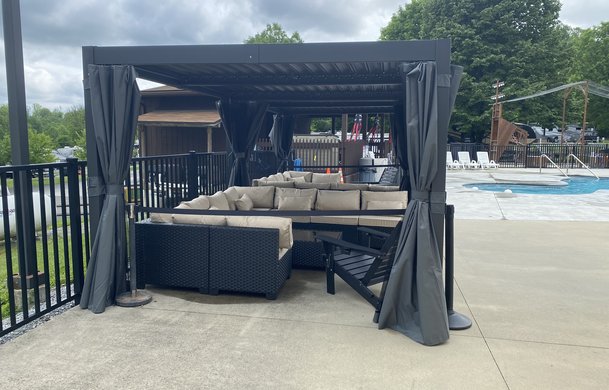 Private poolside cabana overlooking Pirate's Cove at Adventure Bound Eagles Peak