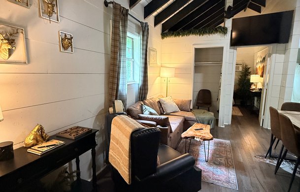 Smoky Hollow Signature Cabin vaulted ceiling and shelving at Adventure Bound Gatlinburg