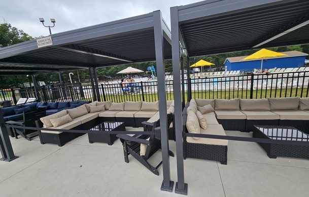 Private poolside cabanas at Adventure Bound West Michigan